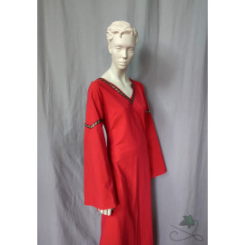 Robe artisanale de type médiéval en coton rouge-orangé, ajustable par laçage (T 36-40) 